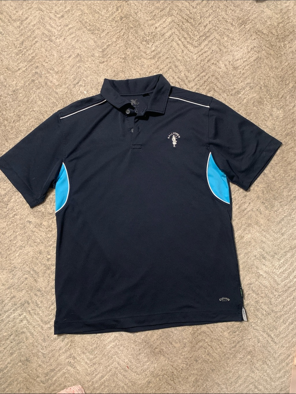 Ballyowen Men's Navy Polo Golfing Shirt with Light Blue Accents